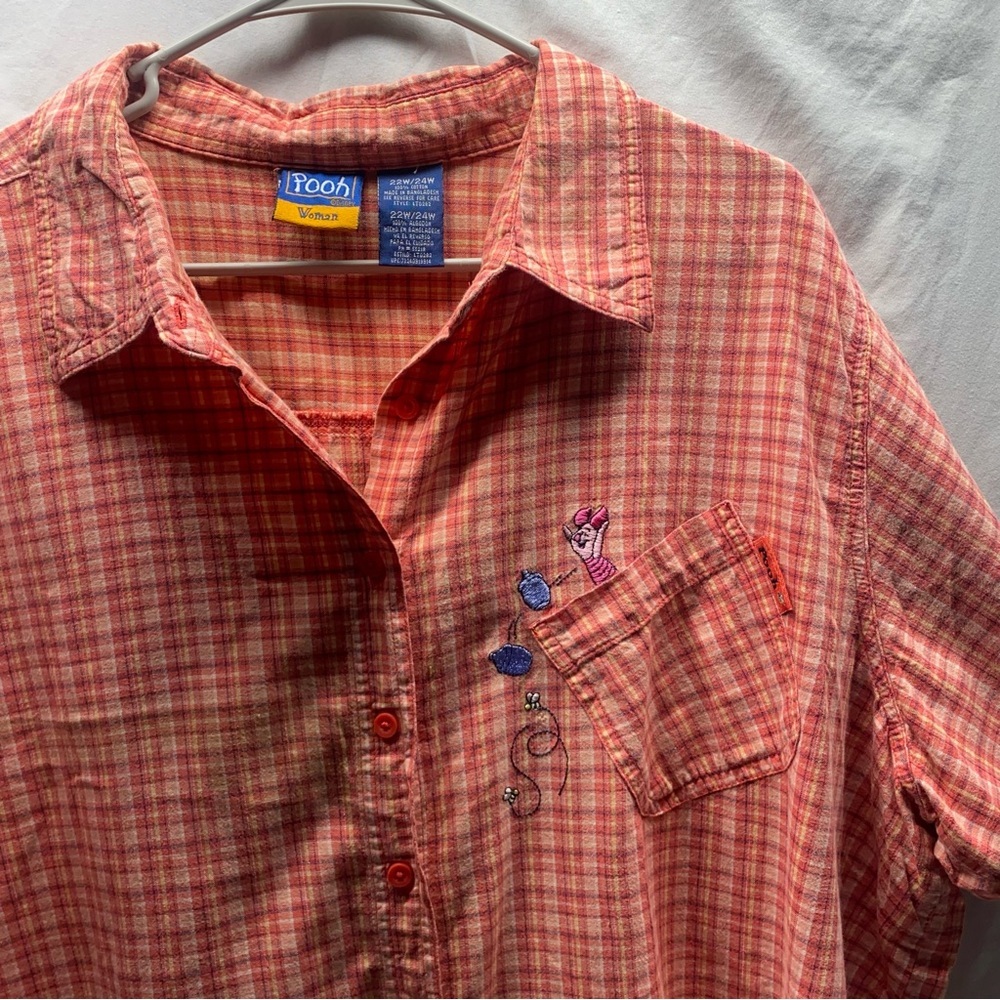 Vtg 90’s Disney POOH PIGLET Plaid Button Up Embroidered Shirt sz XXL